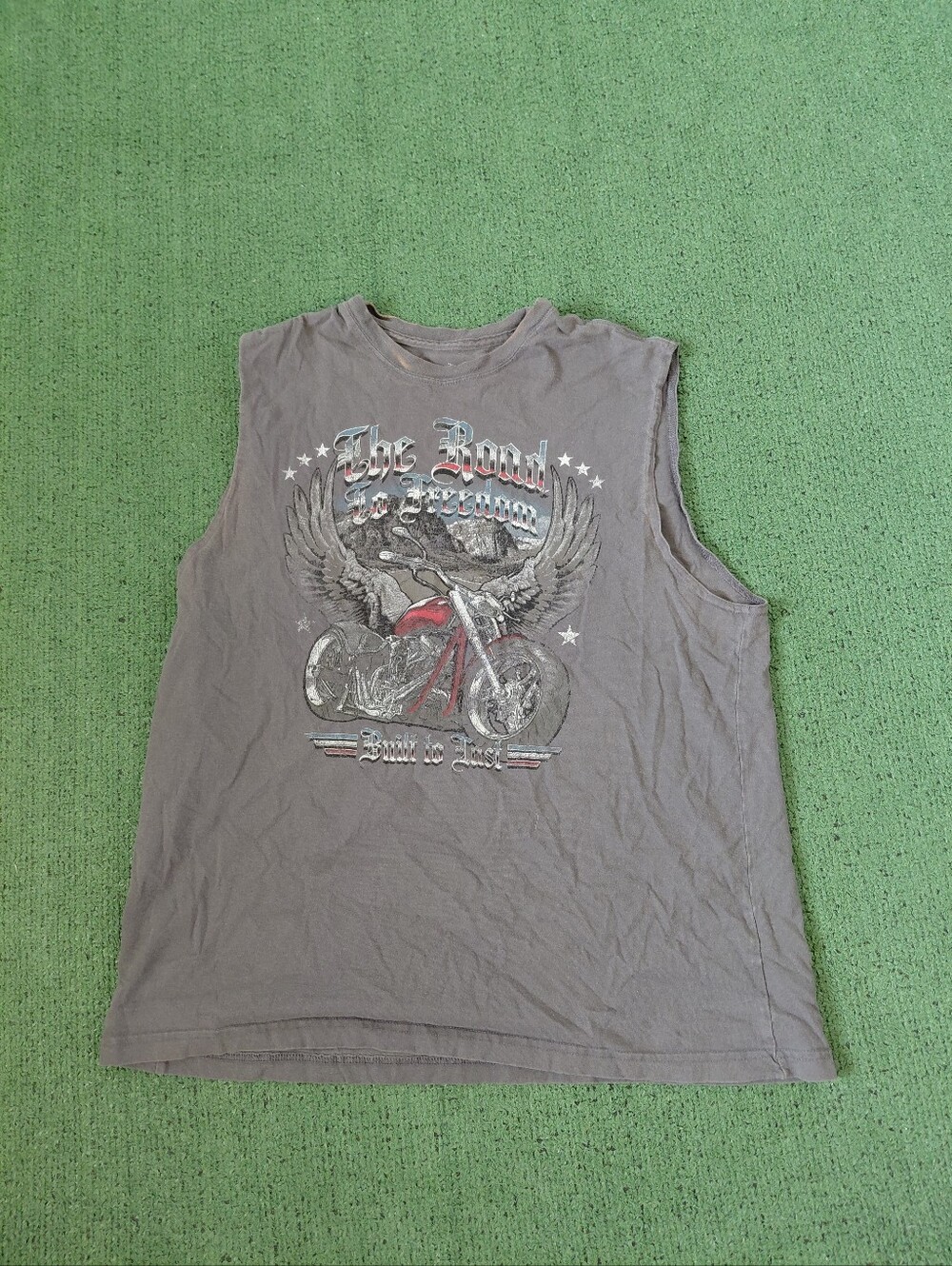 The Road To Freedom Built To Last Patriotic Motorcycle Biker Gray Tank Top Sz La